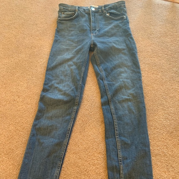 medium wash denim high rise skinny jeans from zara